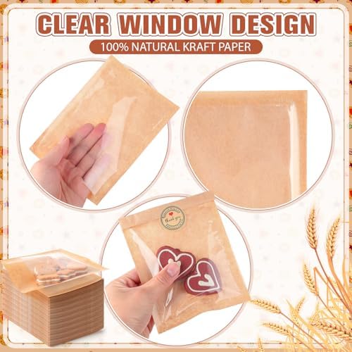 Fullhawl 720 Pcs Brown Heat Sealable Bakery Cookie Bags with Window 5.1x7.5 Inch Grease Resistant Kraft Bakery Pastry Bags with Thank You Stickers for Packaging Donut Bread Good Sandwich Baked Treat - Image 6