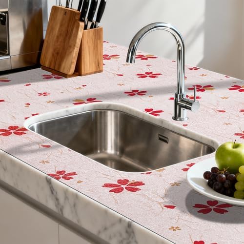 FIFTY FEET 18"x96" Non-Adhesive Shelf Liner for Kitchen Cabinets and Drawers, Washable Non-Slip PVC Cabinet Liner (Red Floral)(7 Roll) - Image 6