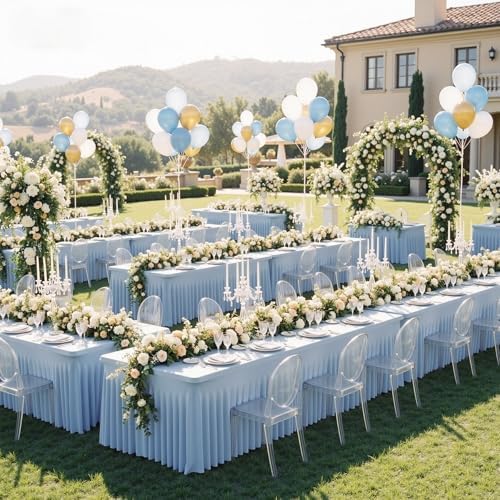 6 Pack Dusty Blue Spandex Tablecloths for 6 Foot Rectangle Tables, Wrinkle Free Stretchy Table Cloths 6ft Fitted Table Cover DeskSkirt for Weddings Birthday Party Banquet Baby Shower - Image 7