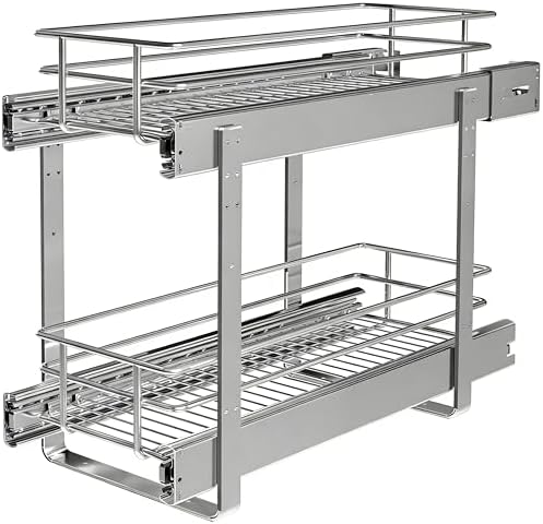 JOWBOOW 2-Tier Narrow Cabinet Pull Out Shelves, 8" W x 22" D, Chrome | Heavy-Gauge Wire Sliding Shelves, 100 lbs Limit, Ball-Bearing Glides, 3 Heights, Min 9" Opening, For Spices & Under Sink - Image 6