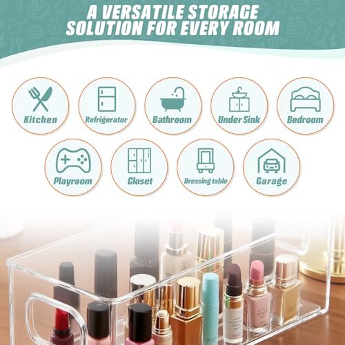Set of 8 Clear Organizers and Storage Bins, 4 Large and 4 Small Stackable Plastic Storage Containers with Handles for Fridge, Freezer, Pantry, Cabinet, Kitchen Organization - Image 7