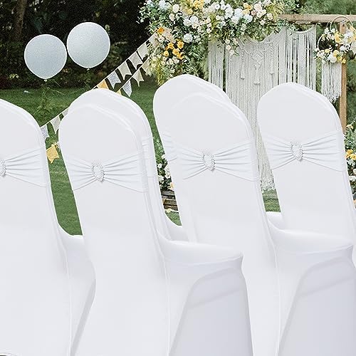 Pack of 120 Spandex Chair Sashes Bows Stretch Chair Cover Band with Buckle Slider Universal Elastic Chair Ties for Wedding Banquet Party Event Decoration (White) - Image 7