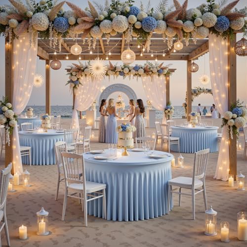 Outpain 6 Pack Dusty Blue Spandex Tablecloth for 72in/6FT Round Tables,Stretchy 132inch Fitted Round Table Cloths, Wrinkle Free Tablecloth with Skirt for Wedding, Graduation & Banquet - Image 7