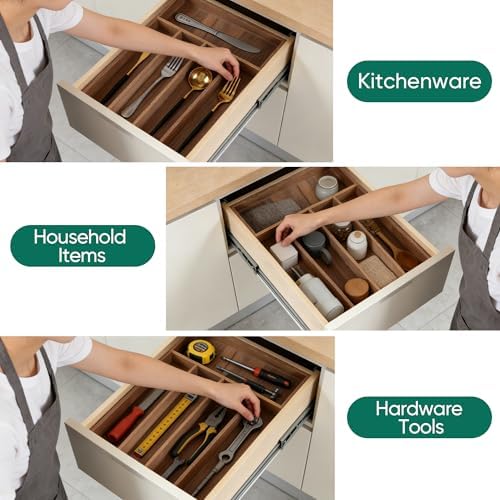 Acacia Wood Silverware Drawer Organizer, 5-Compartment Cutlery Tray - Image 7
