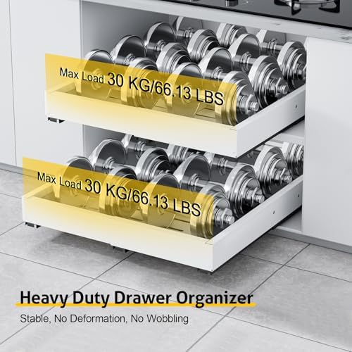 2 Pack Pull Out Cabinet Organizer, Expandable Width (11.4"-18.9") Depth (16.3"-21.7") Pull out Drawers for Cabinets with 3 Rails, No Drill Adhesive Film or Nail Slide out Drawers for Kitchen, Pantry - Image 6