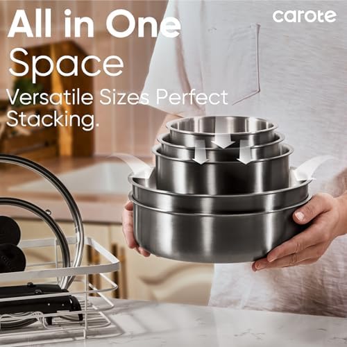 CAROTE 15pcs Tri-Ply Stainless Steel Cookware Set with Detachable Handle - Image 7