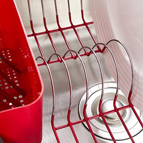 Sweet Home Collection 2 Piece Dish Drying Rack Set Drainer with Utensil Holder Simple Easy to Use Fits in Most Sinks, 14.5" x 13" x 5.25", Red (Pack of 12) - Image 6