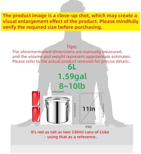 stainless steel food storage containers with lids lock clips airtight container large airtight for rice flour sugar grain coffee bean storage containers Kitchen jar (1.59gal/6L) - Image 6