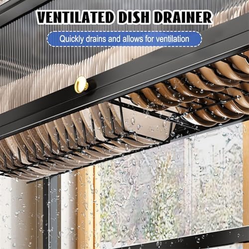 Over Sink Dish Drying Rack 2 Tier Stainless Steel Dish Drainer with Cover and Utensil Holders Large Capacity Space Saving Kitchen Organizer - Image 6
