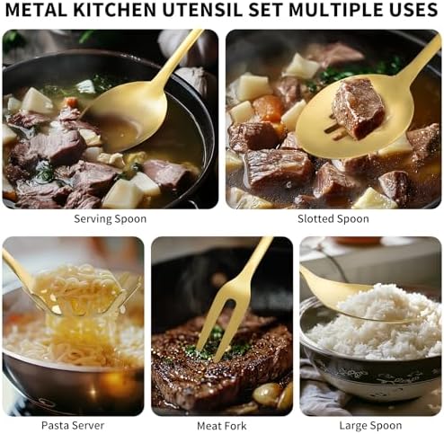 304 Stainlss Steel Kitchen Utensils Set, 10 Pcs Metal Cooking Utensil, Matte Kitchen Gadget Cookware and Kitchen Tool Set, Dishwasher Safe(Gold) - Image 6