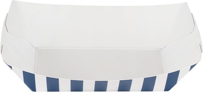 Restaurantware-Bio Tek 4 Ounce Paper Boats, 50 Disposable #25 Food Trays - PE Lining, Durable, Blue And White Striped Paper Food Baskets, For Concession Stands, Picnics, or Fairs - Image 11