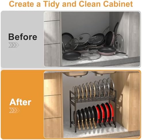 Housolution 2 Tier Expandable Pot and Pan Lid Organizer Holder Rack - Image 6