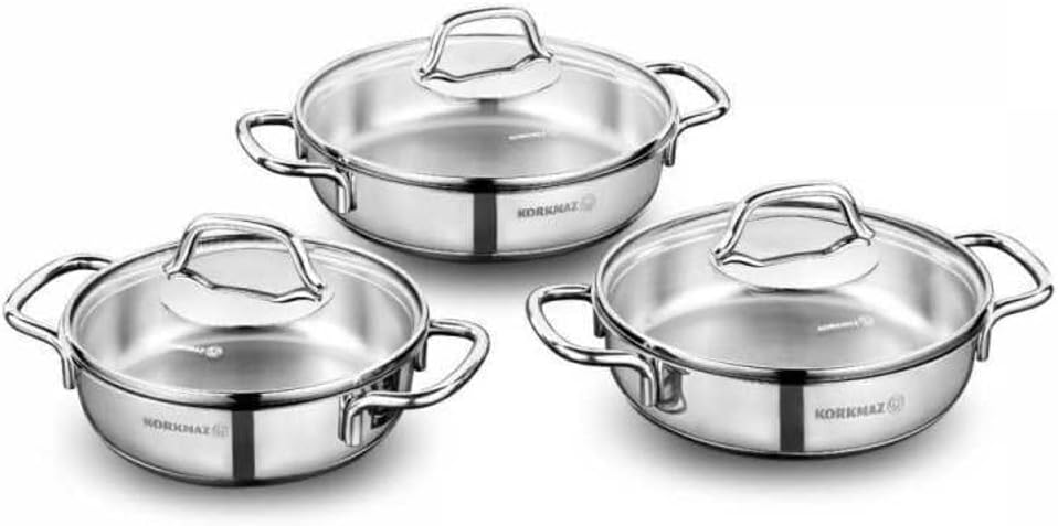 korkmaz Korkmaz A1675 Omelette Pan Set 6 Pieces Stainless Steel Glass Cover Solar Base Base by HAKAN