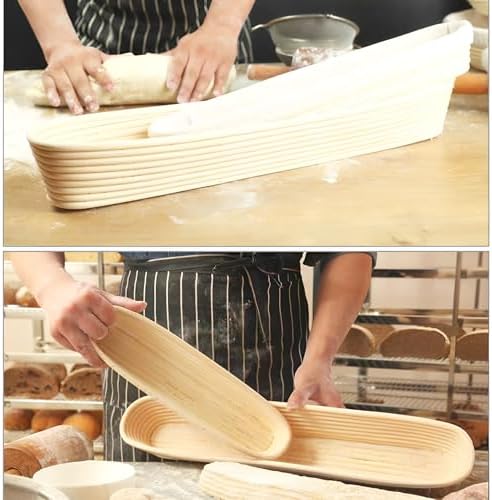 i-lan 2-Pack 22" Extra Long Baguette Proofing Basket, Natural Rattan Banneton Bread Proofing Basket for Sourdough, Oval Batard Banneton Basket for French Baguette Baking Supplies - Image 6