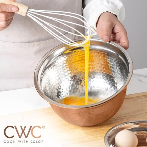 COOK WITH COLOR 18 Piece Mixing Bowls Set with Airtight Lids, Handcrafted Stainless Steel Bowls, Food Storage Containers, Meal Prep, Nesting Salad Bowls For Cooking, Baking, Kitchen, Copper - Hammered - Image 7