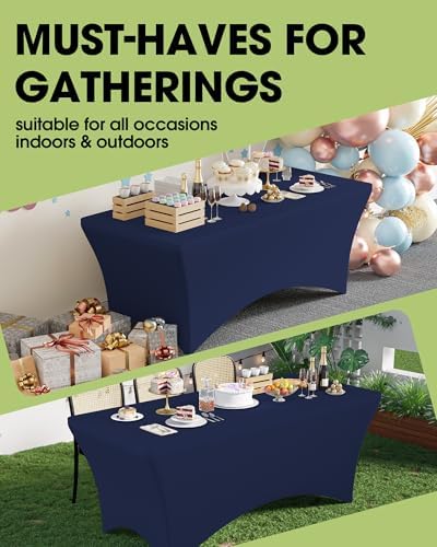 Pureegg Spandex Tablecloth 6ft - 6 Pack, Fitted and Stretch Table Cover for Rectangle Tables, Wrinkle-Resistant and Secure Fabric for Outdoor, Picnic, Party, Wedding, Banquet and Birthday, Navy Blue - Image 3
