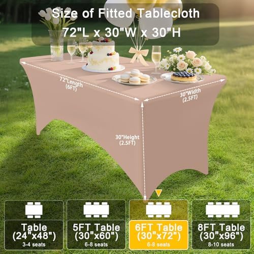 Smiry 2 Pack Spandex Table Cloth 6FT, Elastic Fitted Nude Tablecloth - Image 6