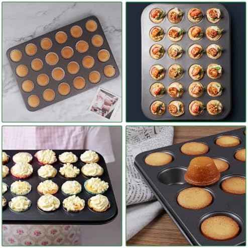 ASelected 2 Pack Mini Muffin Tray,24 Cup Muffin Baking Pan,Non-Stick Cupcake Tin,Carbon Steel Muffin Tin Cupcake Baking Tray,Deep Muffins Pan,Reusable Baking Case for Mini Mince Pie,Cupcakes,Grey - Image 7