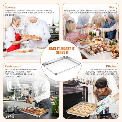 LIANYU Stainless Steel Tray for Baking, 10.2x7.9 Small Cookie Baking Sheet | 3PCS Metal Cooking Sheet Tray for Oven, Rust Free & Mirror Finish, Dishwasher Safe, Heavy Duty, Rust Resistant, No Coating - Image 6