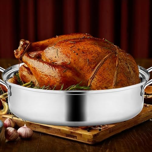 22” Large Roasting Pan with Rack and Lid,Oval Roaster Pan - Image 7