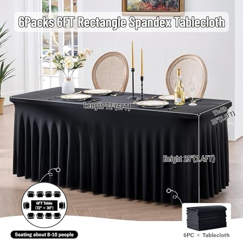 leegleri 6 Pack Black Spandex Table Cloths for 6 Foot Rectangle Tables, Wrinkle Free Fitted Table Covers 6ft Stretch Tablecloths Desk Skirt for Parties Weddings Birthday Baby Shower - Image 6