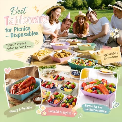 Uiifan 300 Pcs Paper Food Boats Disposable Paper Food Tray,Pastel Color - Image 6