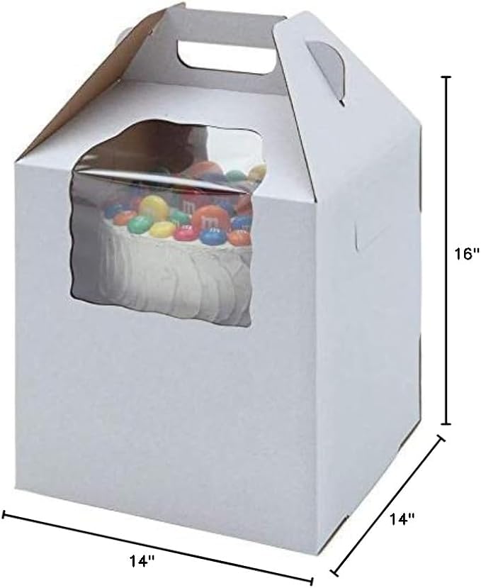 W Packaging Plain Tall White/Kraft Cake-Carrier Box 14" x 14" x 16" High with Window - Pack of 10 - Image 4