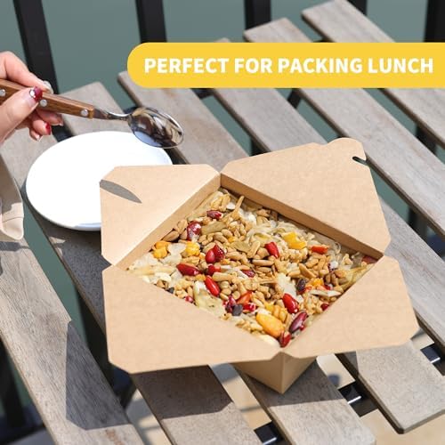 68 oz Take Out Food Containers 100 Pack, Disposable Kraft Paper To Go Containers Boxes, Microwaveable Leak and Grease Proof Take Out Boxes for Restaurant, Catering and Party - Image 6