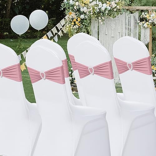 Pack of 30 Spandex Chair Sashes Bows Stretch Chair Cover Band with Buckle Slider Universal Elastic Chair Ties for Wedding Banquet Party Event Decoration (Dusty Pink) - Image 7