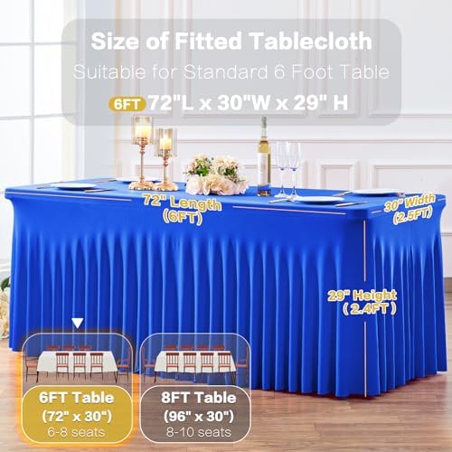 6 Pack Royal Blue Table Cloth for 6 Foot Rectangle Tables Spandex Fitted Tablecloth 6ft Stretch Table Covers Skirt Blue Banquet Tablecloths Wrinkle Free Tablecloth for Party Wedding Birthday Event - Image 7
