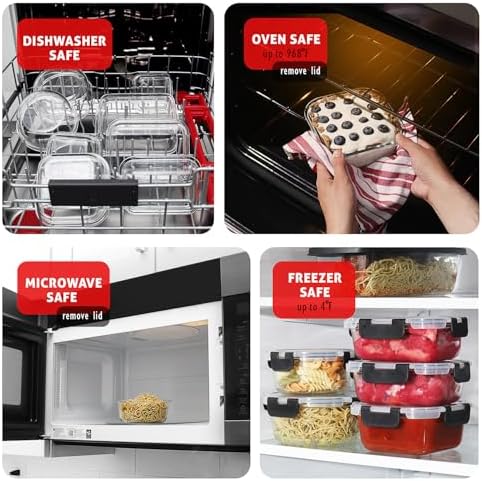 Nestl 48pc Glass Storage Containers with Lids, 24 Glass Food Storage Containers with 24 Airtight Lids for Pantry & Kitchen, Meal Prep Containers for Lunch, Oven Microwave & Dishwasher Safe, Black - Image 7