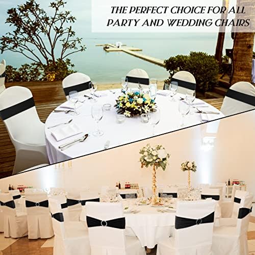 Tudomro 80 Pcs Spandex Chair Sashes, Stretch Ties Bows with Buckle Slider Elastic Bows Chair Cover Bands for Wedding Party Universal Reception Ceremony Banquet Decoration(Black) - Image 6