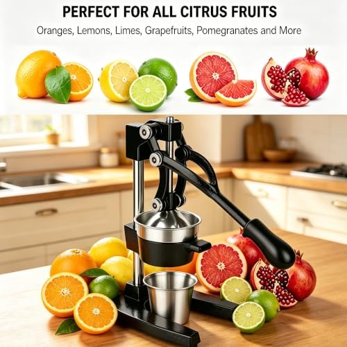 Cast Iron Orange Juicer Squeezer Hand Press Heavy Duty Countertop Squeezer Manual Citrus Juicer with a Stainless Steel Cup for juicing oranges, lemons, pomegranates, limes, citrus, etc(Black) - Image 7