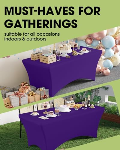 Pureegg Spandex Tablecloth 6ft - 6 Pack, Fitted and Stretch Table Cover for Rectangle Tables, Wrinkle-Resistant and Secure Fabric for Outdoor, Picnic, Party, Wedding, Banquet and Birthday, Purple - Image 3