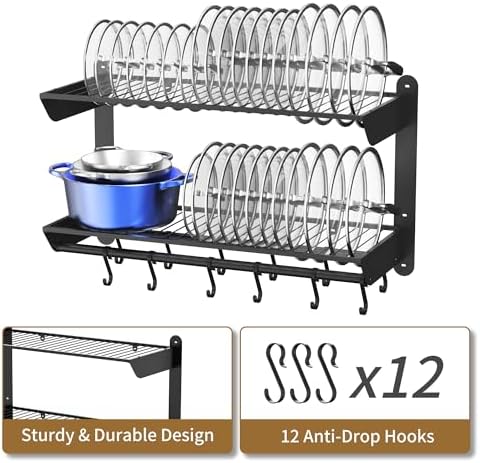 YIGII Wall Mounted Pot Rack 30 Inch, 2-Tier Kitchen Storage Shelf - Image 6