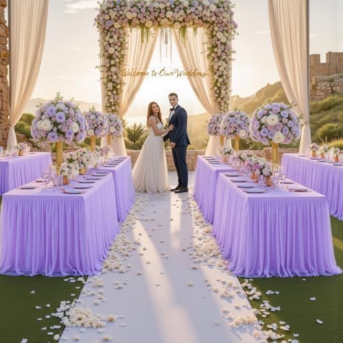 HB HBB MAGIC Purple Table Cloths 8 Foot Rectangle Tulle Table Skirt Rectangle Tables 8ft Fitted Spandex Table Covers Stretch Elastic Banquet Wedding Baby Shower Birthday Party Table Cloths - Image 7