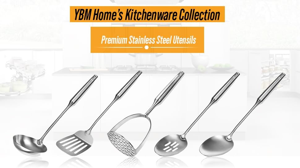 YBM Home Silicone Non-Stick Solid Cooking Serving Spoons, Heat-Resistant Plastic Kitchen Tools for Mixing, Frying, Serving, Draining, Turning, and Stirring, with Stainless Steel Handle, Set of 3 - Image 7