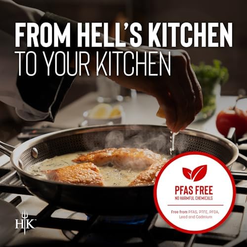 Hell’s Kitchen 3-Piece Hybrid Cookware Starter Set, Tri-Clad Stainless Steel & PFAS-Free Ceramic Nonstick, no PFOA, no PTFE, no Teflon, Non Toxic Cookware, Metal Utensil Safe, All cooktops & Oven Safe - Image 6