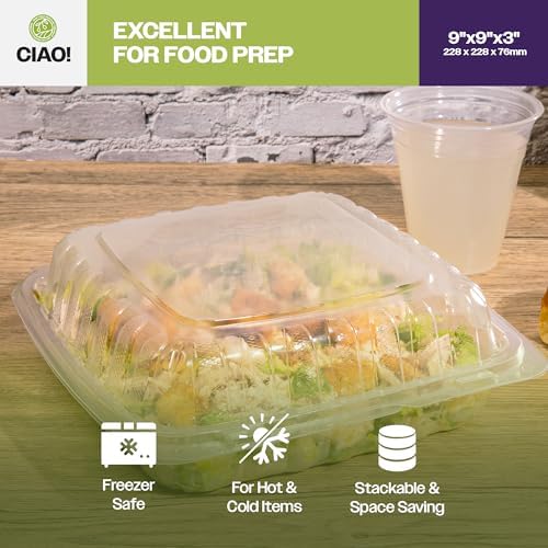 CIAO! 9"x9"x3" 1 Compartment PP Plastic Clear Hinged Container for Take Out (Case of 150) - Image 6