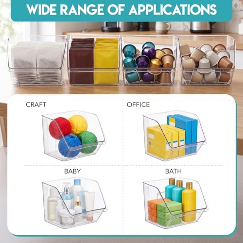 4 Pcs Stackable Plastic Storage Bins, Open Front, Clear - Image 6