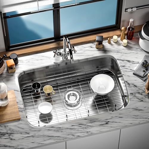 Sink Protector for Kitchen Sink,Sink Rack 27-4/5" * 14-4/5",Large Metal Sink Grate with Strainer,Stainless Steel Sink Grid for Bottom of Sink with Centered Drain Hole - Image 7