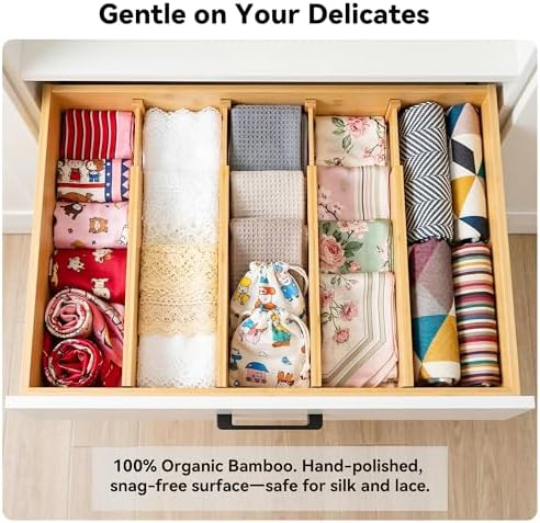 4 Pack 8" Deep Bamboo Drawer Dividers, 17-22" Expandable Kitchen Organizers | Adjustable Spring-Loaded Tension Separators with Foam Pad for Clothes, Utensils, Kitchen, Dresser, Nursery & Bathroom - Image 6
