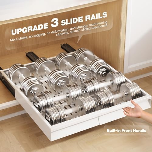 Seinloes Pull Out Cabinet Organizer, 4-Side Expandable to Fit Most Cabinets, 3 Rail Slide Out Drawers with Raising Pad for Framed & Frameless Cabinets, 13"-21" W x 17"-24" D, White, 2 Pack - Image 7