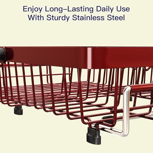 MAJALiS Red Dish Drying Rack Over The Sink with Utensil Holder, Mat - Image 7