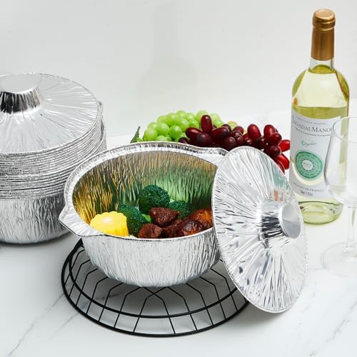 Ziliny 24 Pcs Disposable Aluminum Pot with Lid Round Foil Pans Disposable Cookware Food Container for Vacation Trips Camping Baking Heating Cooking (74.4 oz) - Image 6