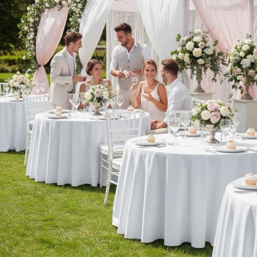 Fitable 12 Pack White Round Tablecloths - 120 Inches in Diameter - Stain Resistant and Washable Table Clothes, Polyester Fabric Table Covers for Wedding, Party, Banquet, Formal Events - Image 7