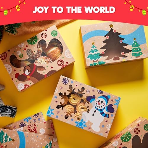JOYIN 36PCS Christmas Cookie Boxes for Gift Giving, 8.5" x 5.75" x 2.75" Xmas Holiday Treat Cookie Tin with Window, 3 Designs Brown Foiled Kraft Bakery Boxes for Pastries, Cupcakes, Brownies, Doughnut - Image 7