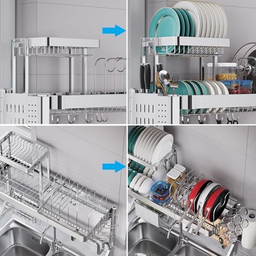 Upgrade 3 Tier Over Sink Dish Drying Rack Adjustable Width - Image 7