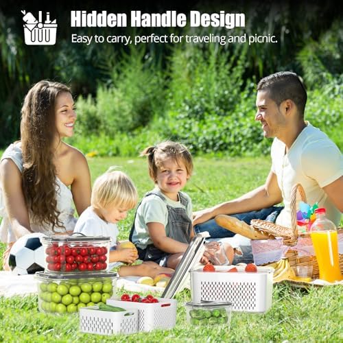 damynuo 10Pack Fruit Storage Containers for Fridge - Berry Containers with Vent and Handle Lids, Fruit Containers for Fridge with Colander, lettuce keeper for Refrigerator Organizers and Storage - Image 7