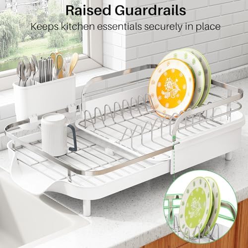SAYZH Expandable Dish Drying Rack for Small Kitchen Counter, White - Image 6